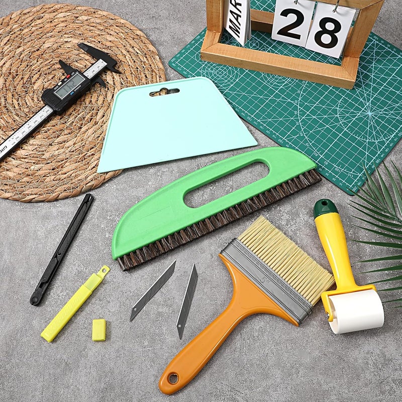 Exclaith Wallpaper Smoothing Tool Kit, Wall Paper Stick Tool Set, with Wallpaper Paste Glue Brush, Multiuse Wallpapers Squeegee, Seam Roller, and Cutting Tools, for Peel and Stick Wallpapers Vinyl Window Film - Image 4